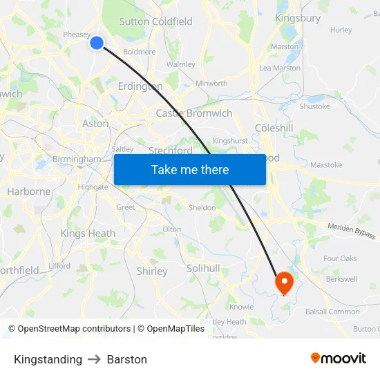 Kingstanding to Barston map