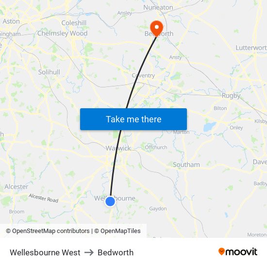 Wellesbourne West to Bedworth map