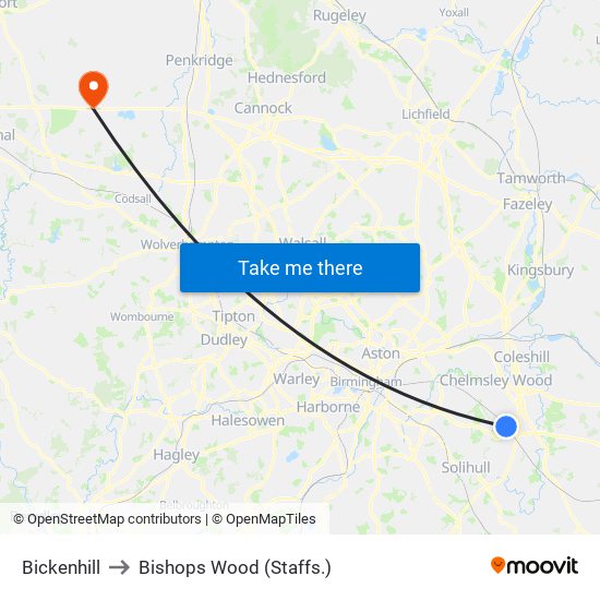 Bickenhill to Bishops Wood (Staffs.) map