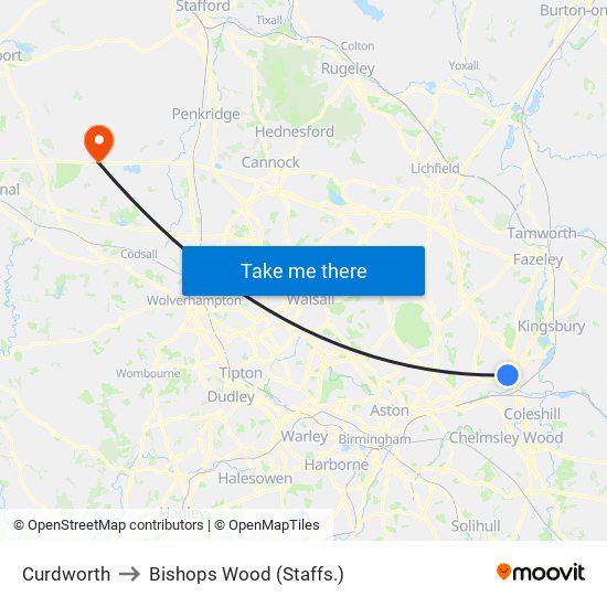 Curdworth to Bishops Wood (Staffs.) map