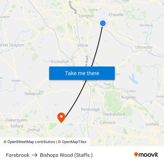 Forsbrook to Bishops Wood (Staffs.) map