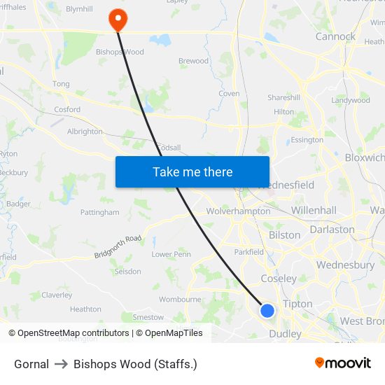 Gornal to Bishops Wood (Staffs.) map