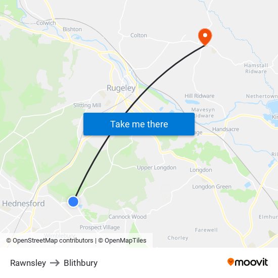 Rawnsley to Blithbury map