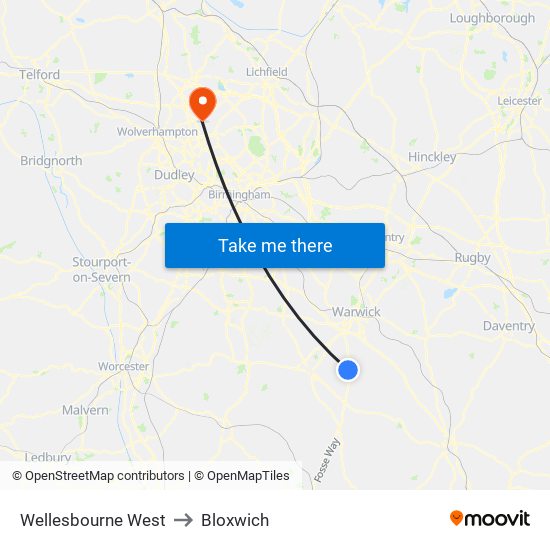 Wellesbourne West to Bloxwich map