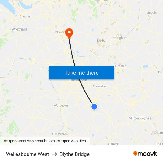 Wellesbourne West to Blythe Bridge map