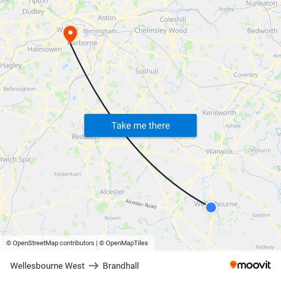 Wellesbourne West to Brandhall map