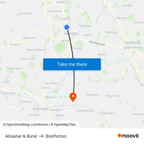 Alcester & Rural to Bretforton map