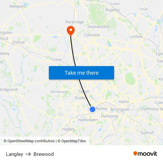 Langley to Brewood map