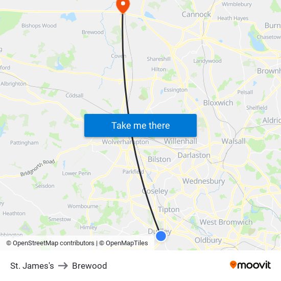 St. James's to Brewood map