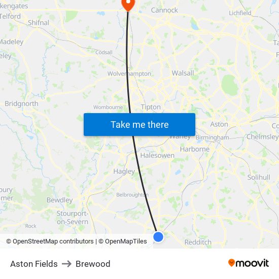 Aston Fields to Brewood map