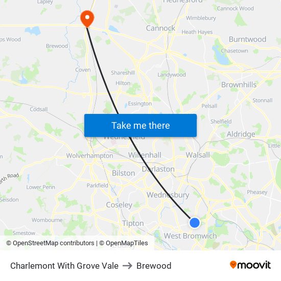 Charlemont With Grove Vale to Brewood map