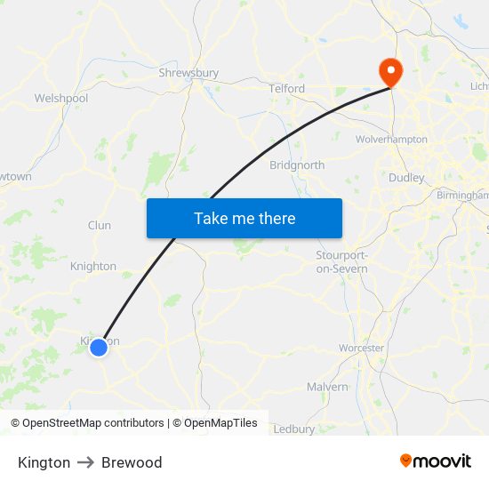 Kington to Brewood map