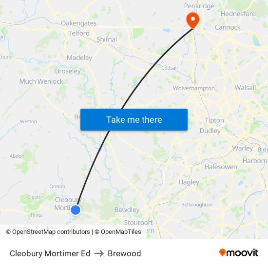 Cleobury Mortimer Ed to Brewood map