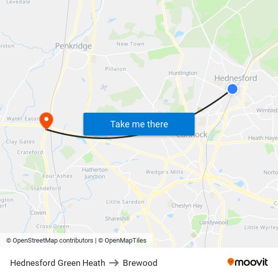 Hednesford Green Heath to Brewood map