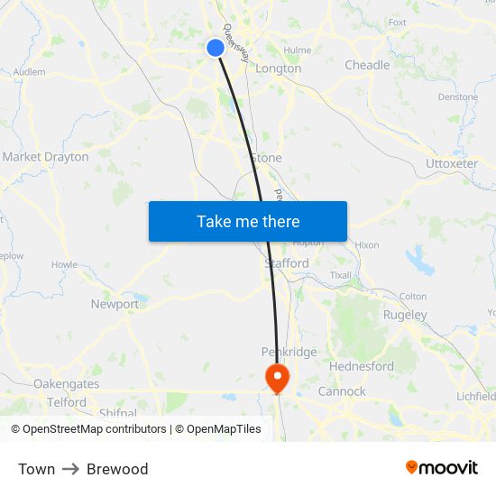 Town to Brewood map