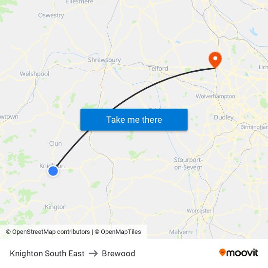 Knighton South East to Brewood map