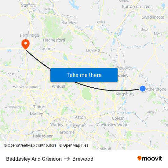 Baddesley And Grendon to Brewood map