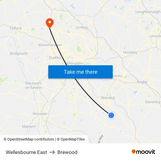 Wellesbourne East to Brewood map