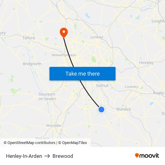 Henley-In-Arden to Brewood map