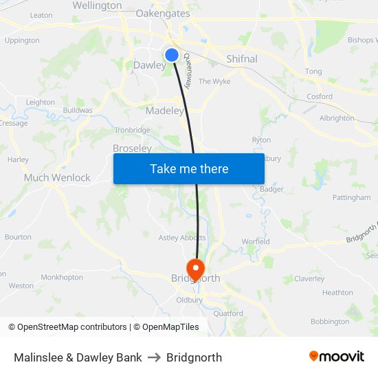 Malinslee & Dawley Bank to Bridgnorth map