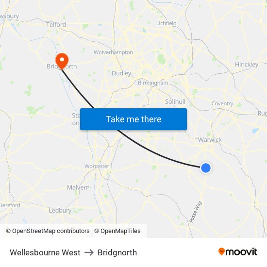 Wellesbourne West to Bridgnorth map