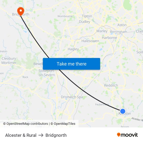 Alcester & Rural to Bridgnorth map