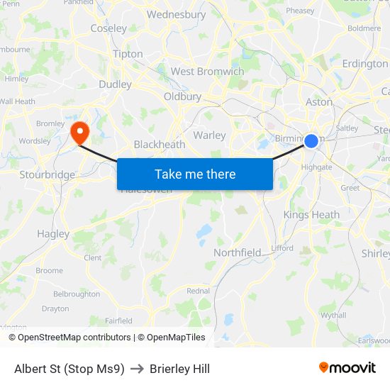 Albert St (Stop Ms9) to Brierley Hill map