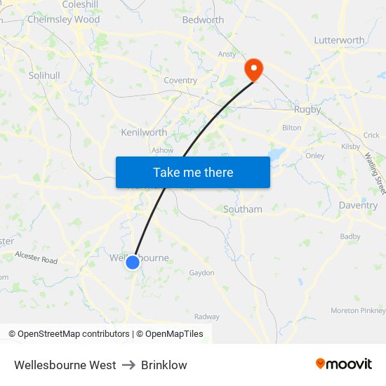 Wellesbourne West to Brinklow map