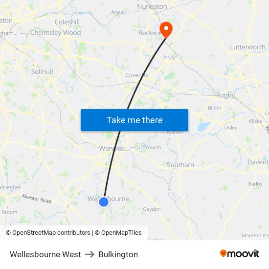 Wellesbourne West to Bulkington map