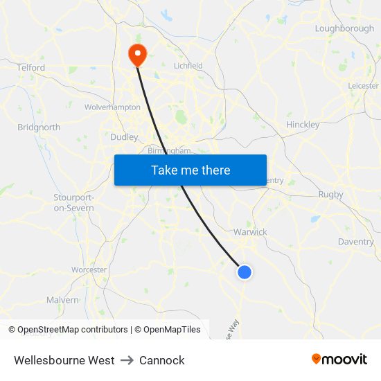 Wellesbourne West to Cannock map