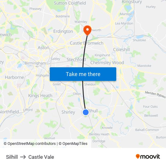 Silhill to Castle Vale map