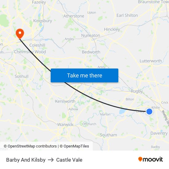 Barby And Kilsby to Castle Vale map