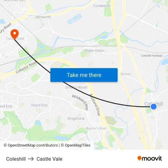 Coleshill to Castle Vale map