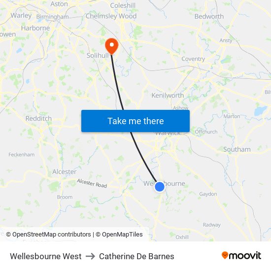 Wellesbourne West to Catherine De Barnes map