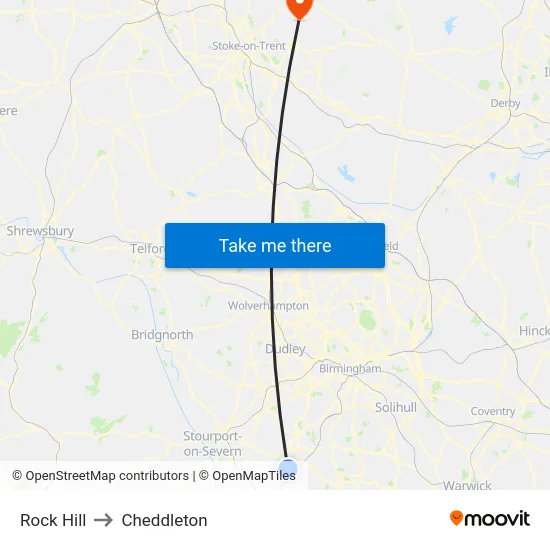 Rock Hill to Cheddleton map