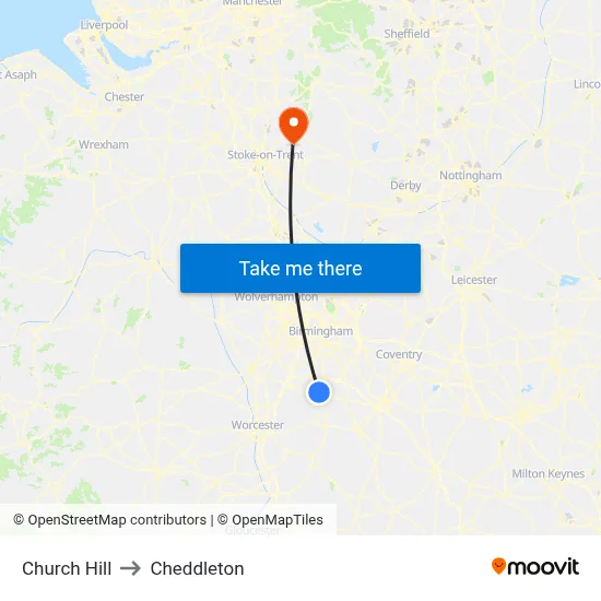 Church Hill to Cheddleton map