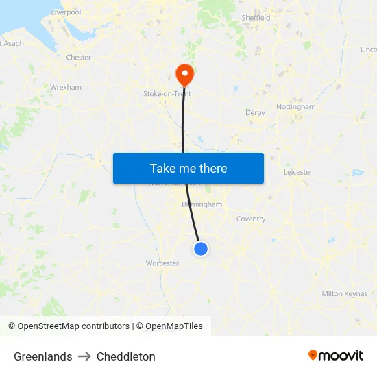 Greenlands to Cheddleton map