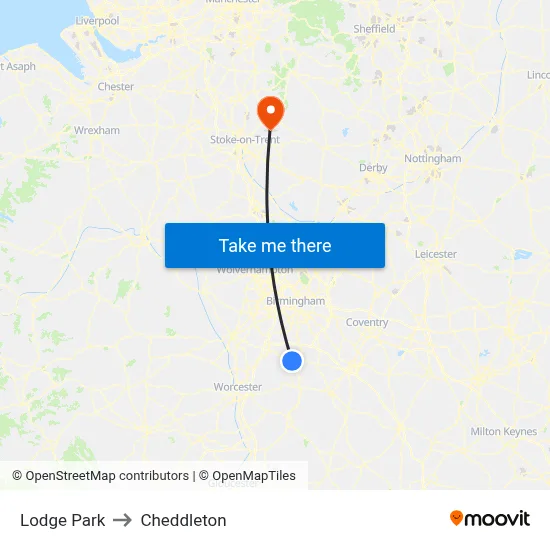 Lodge Park to Cheddleton map