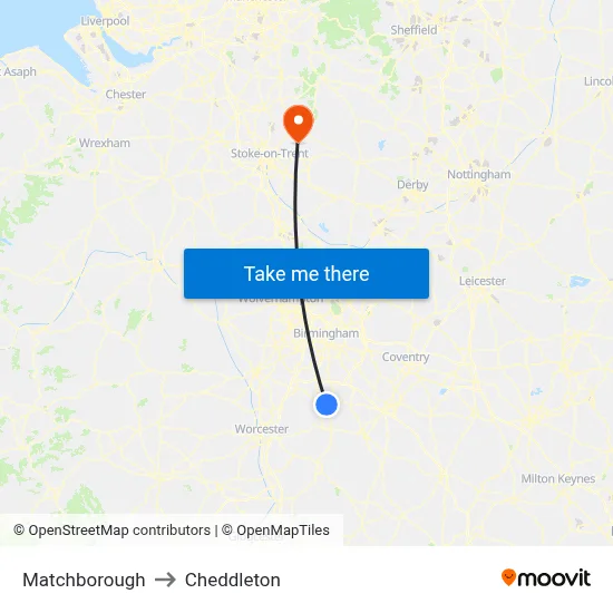Matchborough to Cheddleton map