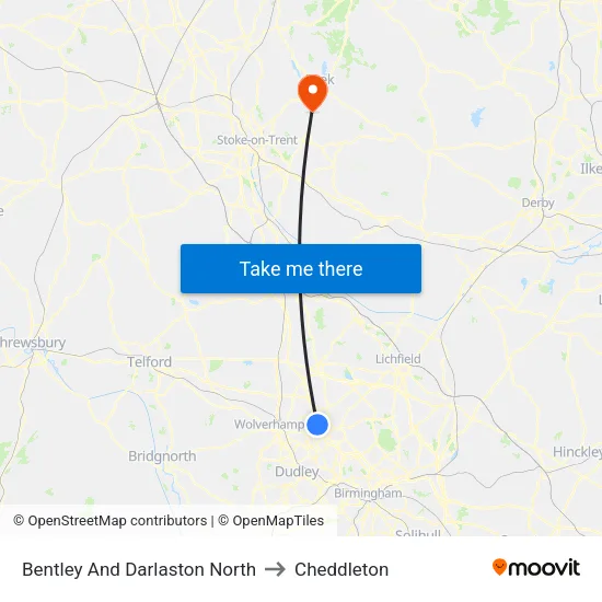 Bentley And Darlaston North to Cheddleton map