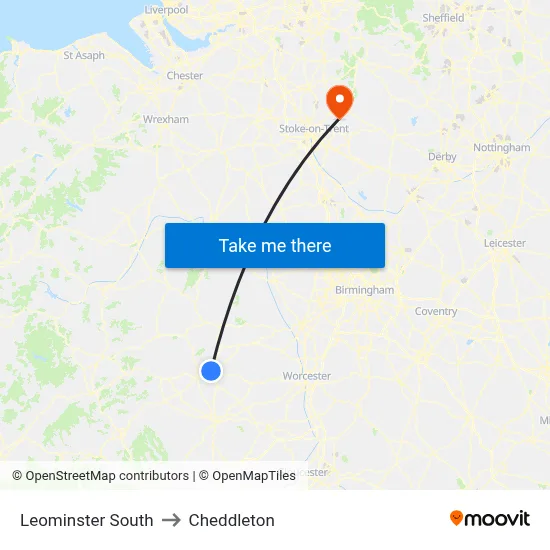 Leominster South to Cheddleton map