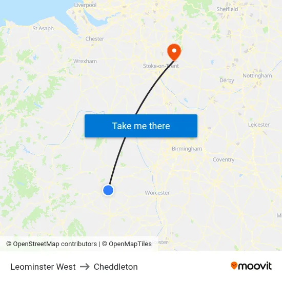 Leominster West to Cheddleton map