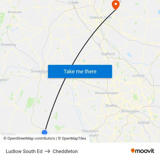 Ludlow South Ed to Cheddleton map