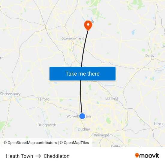 Heath Town to Cheddleton map