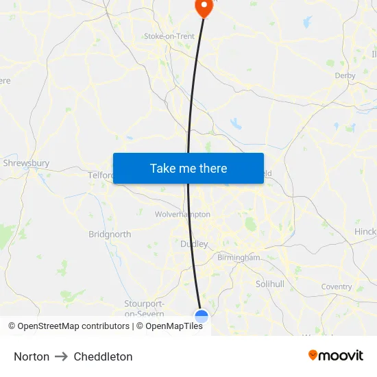 Norton to Cheddleton map