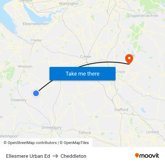 Ellesmere Urban Ed to Cheddleton map