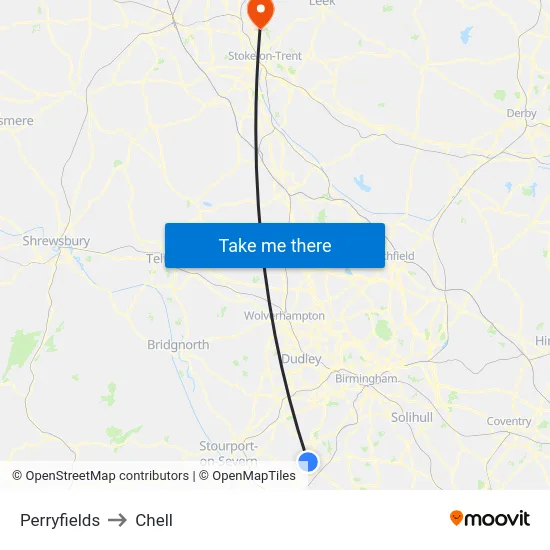 Perryfields to Chell map