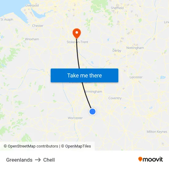 Greenlands to Chell map
