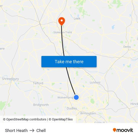 Short Heath to Chell map