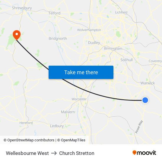 Wellesbourne West to Church Stretton map